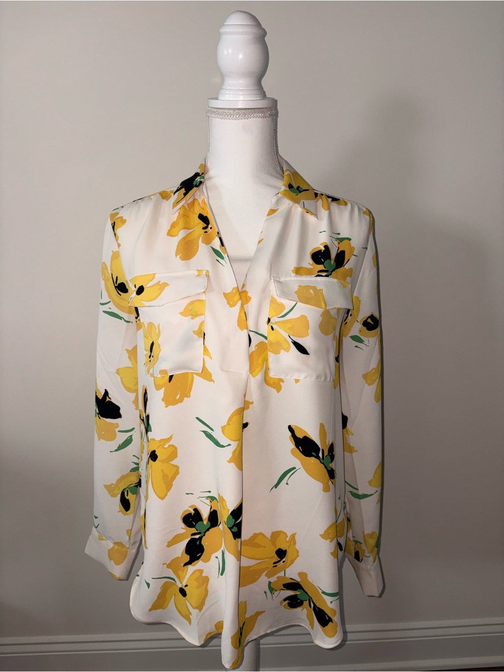 Ann Taylor Cream Blouse with Yellow Floral Print